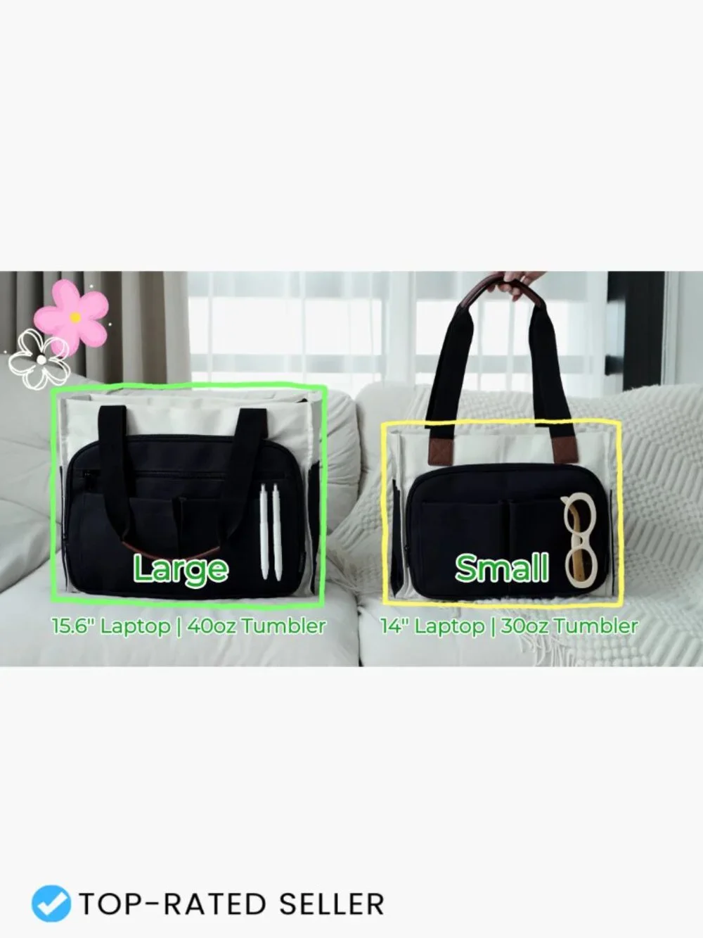 Canvas Tote Bag with Zipper, Crossbody Handbag for Work Travel, 17 Pockets